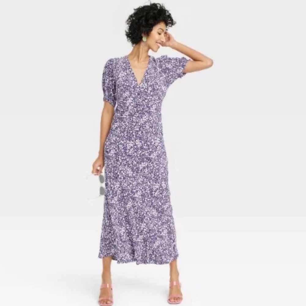 A New Day SMALL Blue Floral Middi Dress